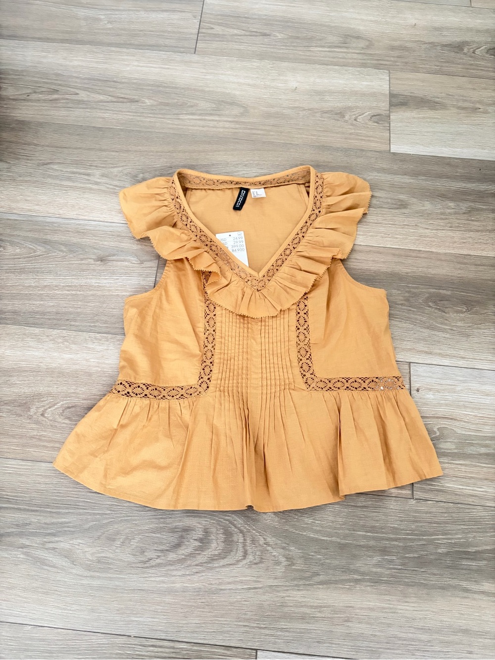 H&M Mustard Ruffle-Trim Lace Insert Sleeveless Top - XS